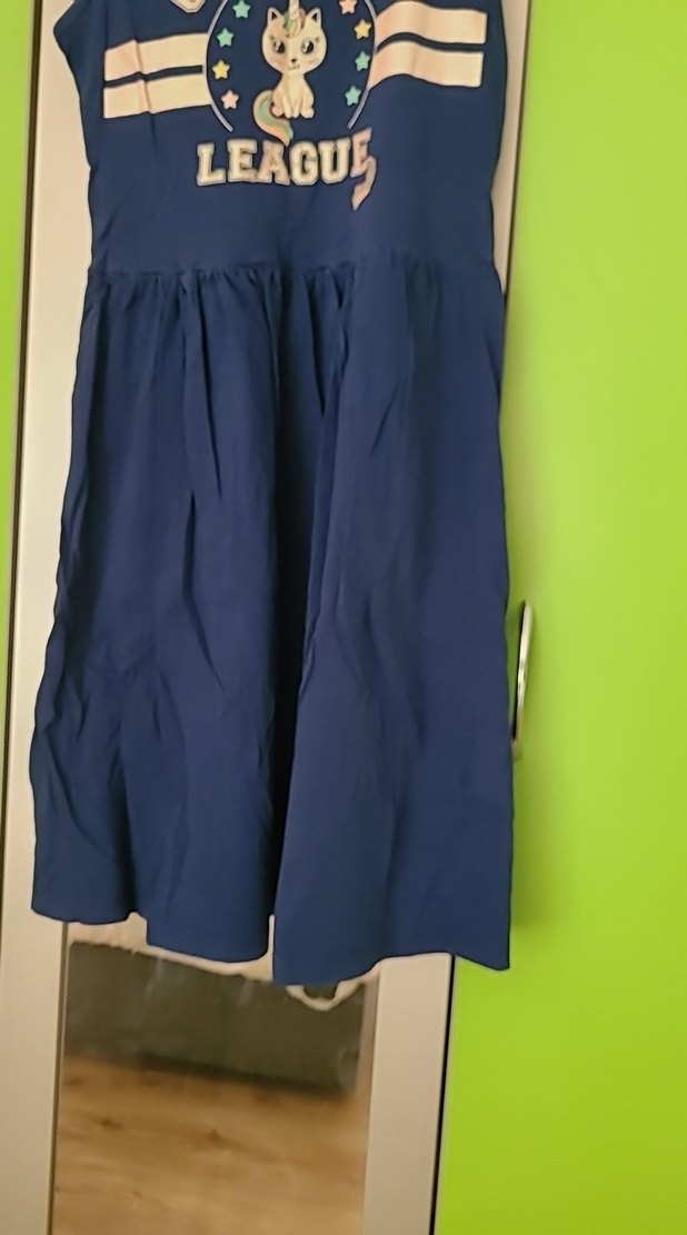 Kolsuz Lacivert Baskılı Kız Elbisesi - Görsel 4