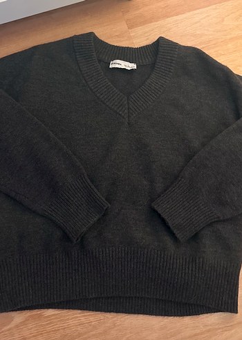 Bershka Koyu Gri V Yaka Triko Kazak