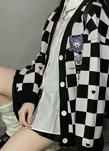 Anime kuromi siyah damalı hırka 