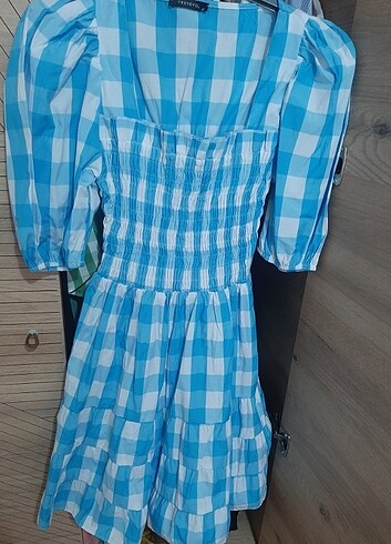 Mavi kareli elbise