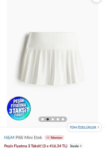 H&M H&M Beyaz Pilili Mini Etek