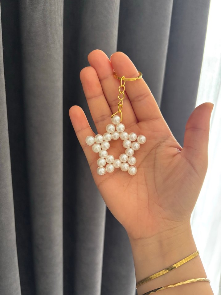 El Yapımı İnci Boncuklu Yıldız Anahtarlık - Görsel 3