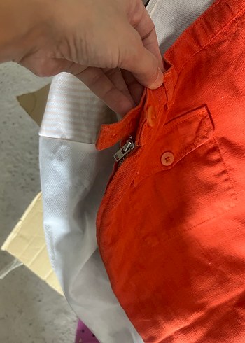 Kırmızı Keten Midi Etek - Görsel 3