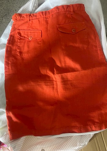 Kırmızı Keten Midi Etek - Görsel 2