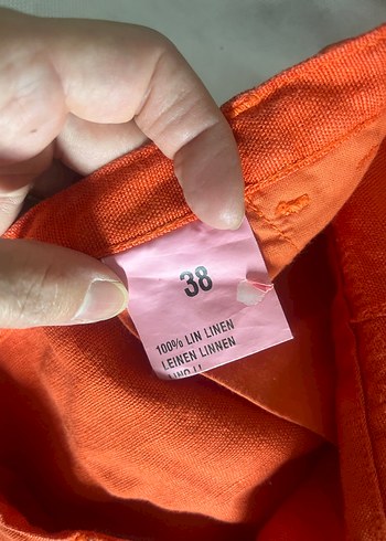 Kırmızı Keten Midi Etek - Görsel 4