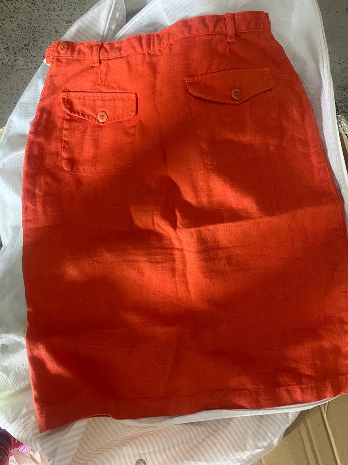 Kırmızı Keten Midi Etek - Görsel 2