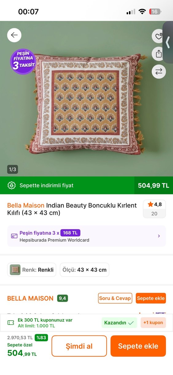 Nakışlı Bohem Çok Renkli Yastık Kılıfı - Görsel 2