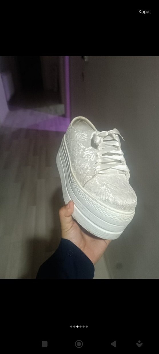 Beyaz Dantelli Stiletto Topuklu Spor Ayakkabı - Görsel 4