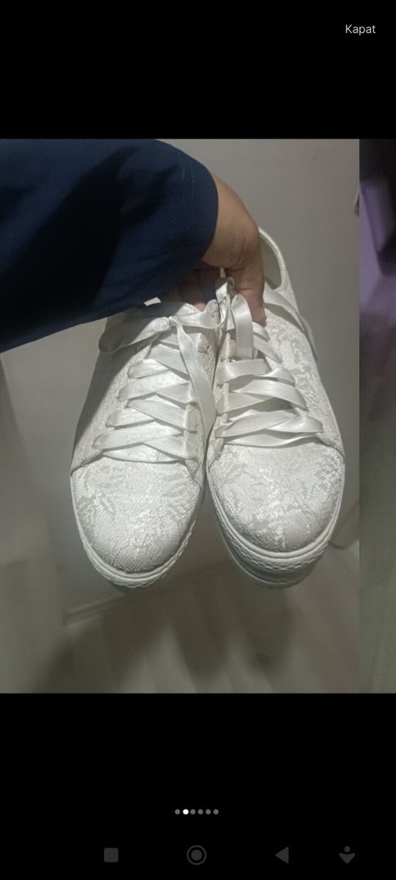 Beyaz Dantelli Stiletto Topuklu Spor Ayakkabı - Görsel 2