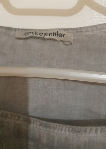 m Beden Gri Nakışlı Keten Hamile Bluzu, Kısa Kollu