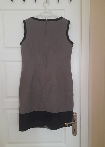 Kolsuz Midi Kahverengi Keten Elbise - Görsel 5