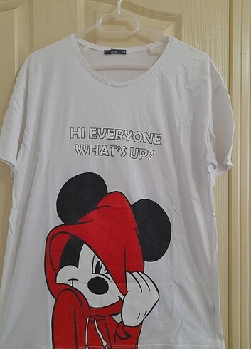 m Beden beyaz Renk Mickey Mouse Baskılı Beyaz Tshirt 