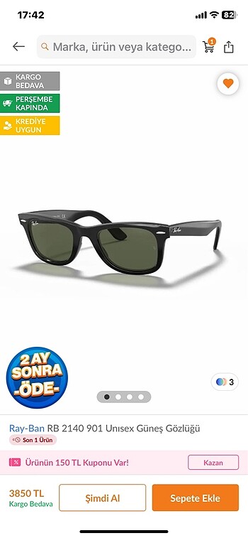 RAYBAN UNISEX GÜNEŞ GÖZLÜĞÜ