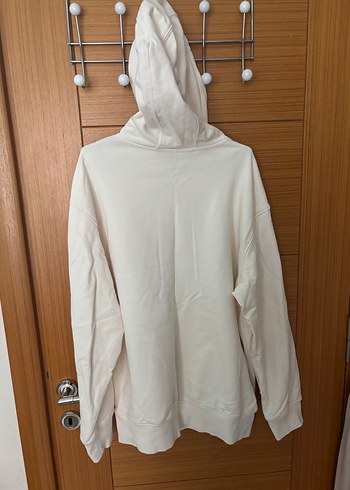 Unisex Beyaz Kapüşonlu Rahat Sweatshirt - Görsel 4