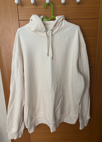 Unisex Beyaz Kapüşonlu Rahat Sweatshirt - Görsel 3