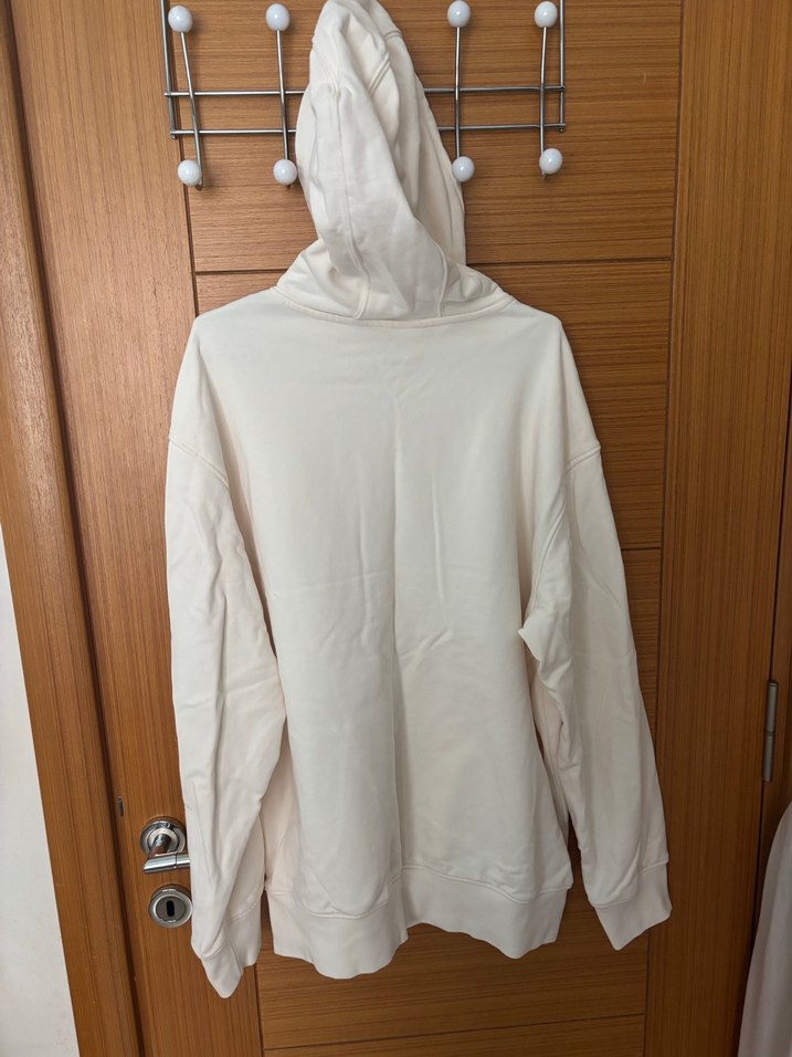 Unisex Beyaz Kapüşonlu Rahat Sweatshirt - Görsel 4