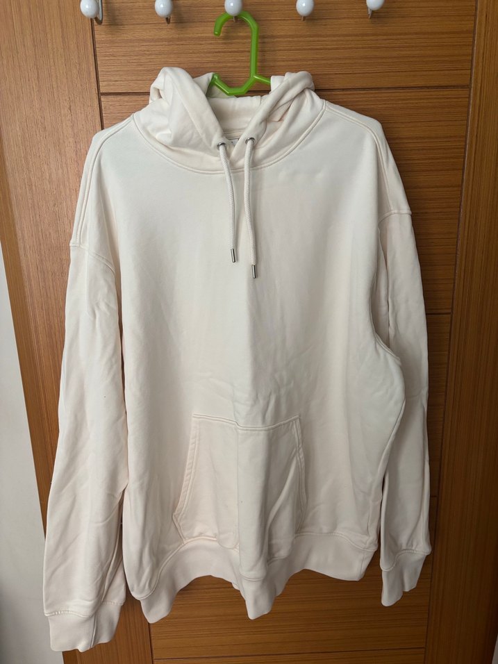 Unisex Beyaz Kapüşonlu Rahat Sweatshirt - Görsel 3