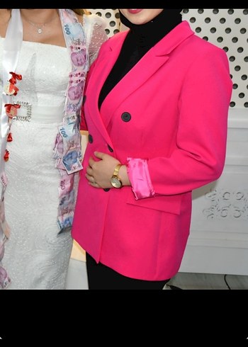 Pembe Düğmeli Kadın Blazer Ceket - Görsel 2