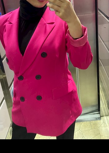 Pembe Düğmeli Kadın Blazer Ceket