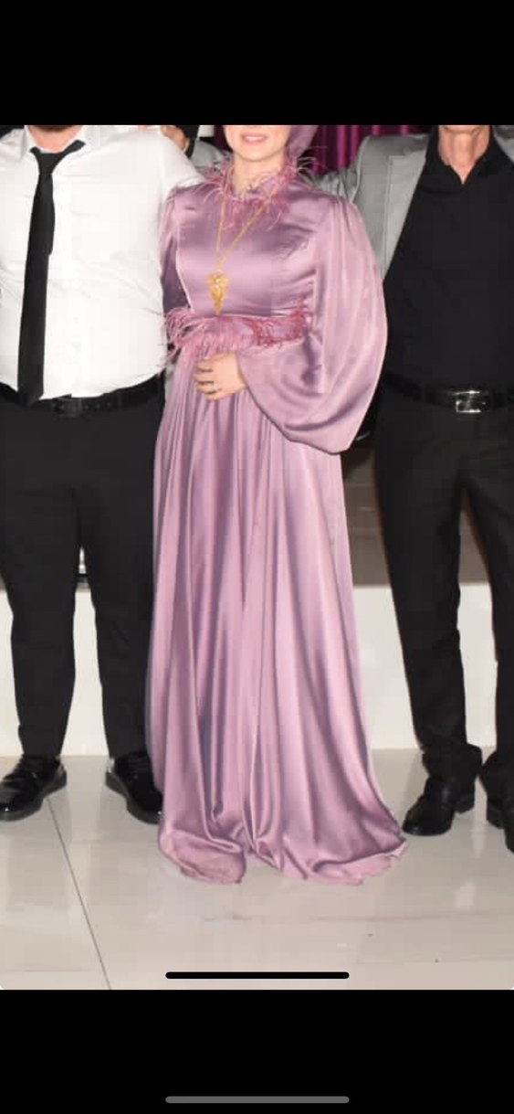 Uzun Mor Drapeli Tesettür Abiye Elbise - Görsel 2