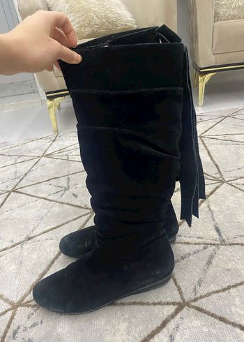 Siyah Süet Dizüstü Topuklu Kadın Çizme - Görsel 4