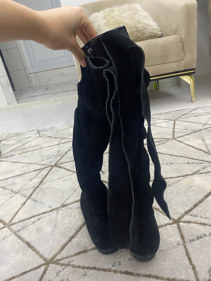 Siyah Süet Dizüstü Topuklu Kadın Çizme - Görsel 3