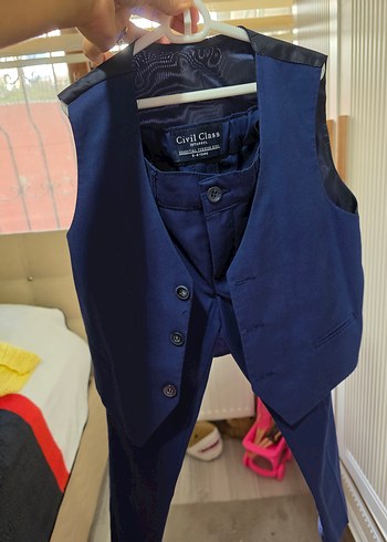 Lacivert Düğmeli Çocuk Yelek ve Pantolon Takımı - Görsel 5
