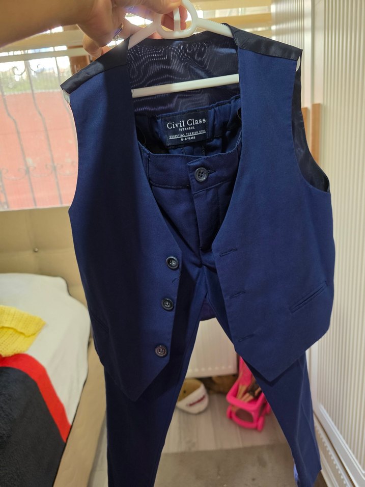 Lacivert Düğmeli Çocuk Yelek ve Pantolon Takımı - Görsel 5