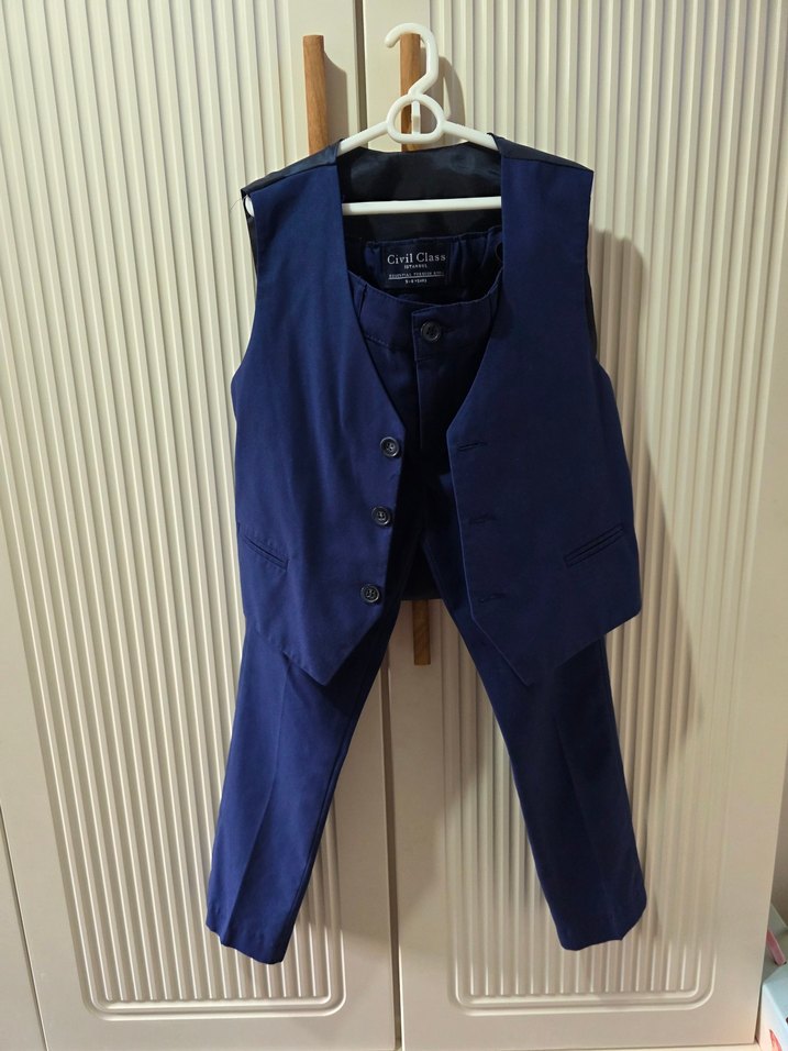 Lacivert Düğmeli Çocuk Yelek ve Pantolon Takımı - Görsel 3