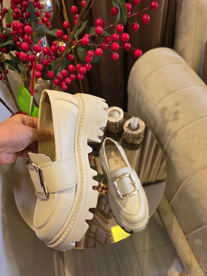 Beyaz Tokalı Platform Topuklu Kadın Loafer - Görsel 2