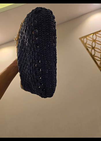 Nakışlı Örgü Mavi Kadın Çanta - Görsel 7