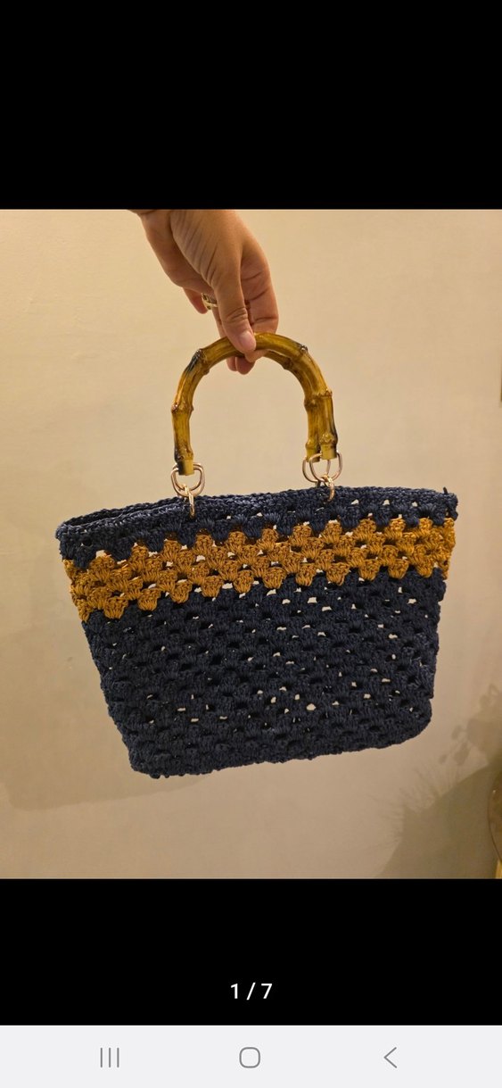 Nakışlı Örgü Mavi Kadın Çanta - Görsel 3