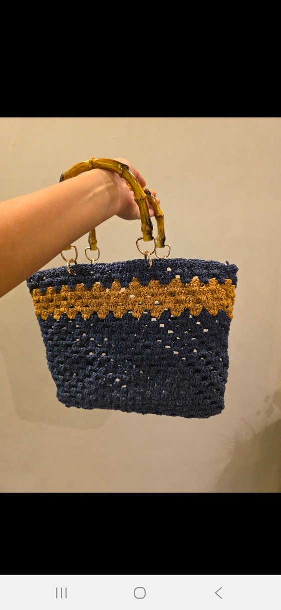 Nakışlı Örgü Mavi Kadın Çanta - Görsel 2