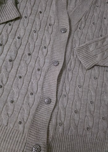 Örgü V Yaka Beyaz Midi Hırka - Görsel 8