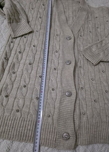 Örgü V Yaka Beyaz Midi Hırka - Görsel 9