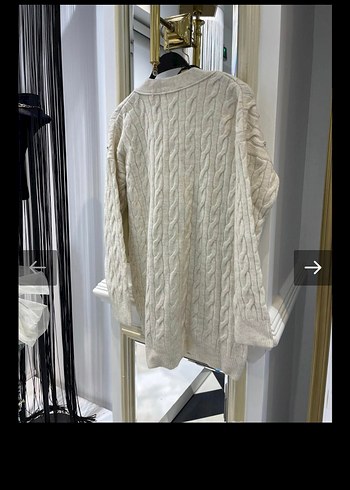 Örgü V Yaka Beyaz Midi Hırka - Görsel 2