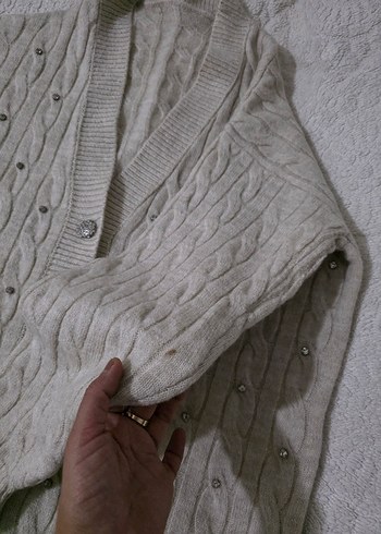 Örgü V Yaka Beyaz Midi Hırka - Görsel 5