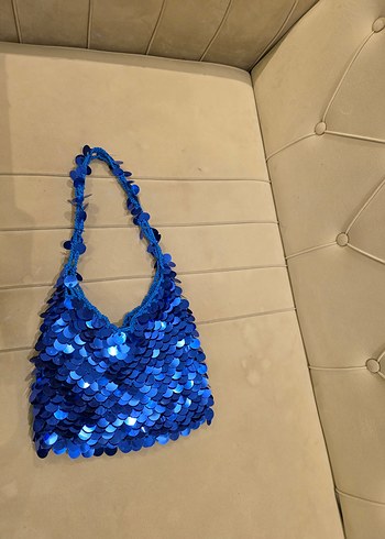 Mavi Püsküllü İşlemeli Kadın Çanta - Görsel 5