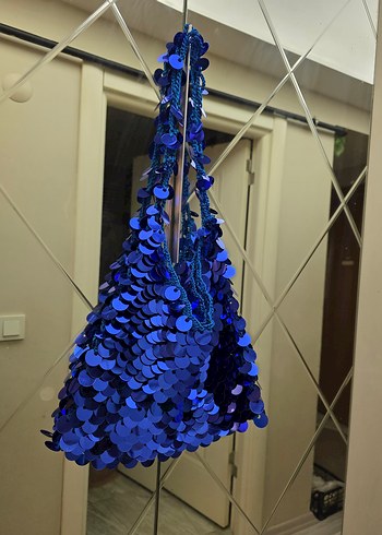 Mavi Püsküllü İşlemeli Kadın Çanta - Görsel 2