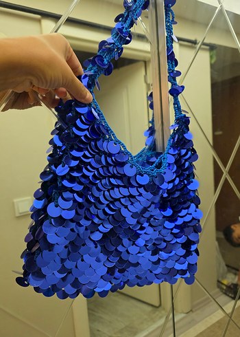 Mavi Püsküllü İşlemeli Kadın Çanta - Görsel 3