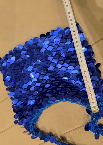 Mavi Püsküllü İşlemeli Kadın Çanta - Görsel 6