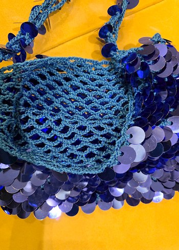 Mavi Püsküllü İşlemeli Kadın Çanta - Görsel 4