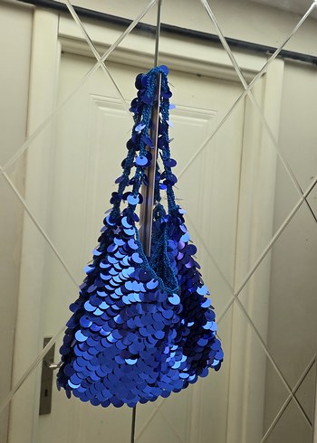 Mavi Püsküllü İşlemeli Kadın Çanta - Görsel 9