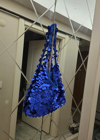 Mavi Püsküllü İşlemeli Kadın Çanta - Görsel 8