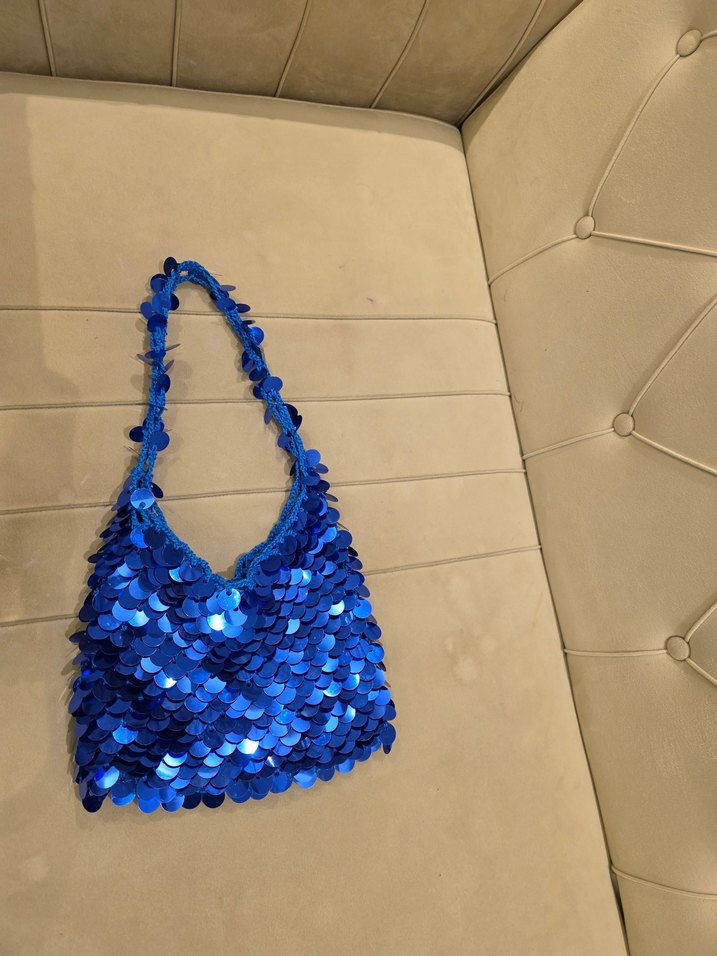 Mavi Püsküllü İşlemeli Kadın Çanta - Görsel 5