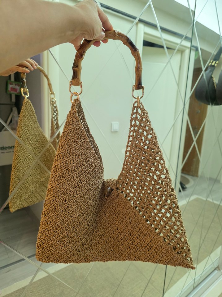 Bej Örgü Bohem Kadın Çanta - Görsel 2
