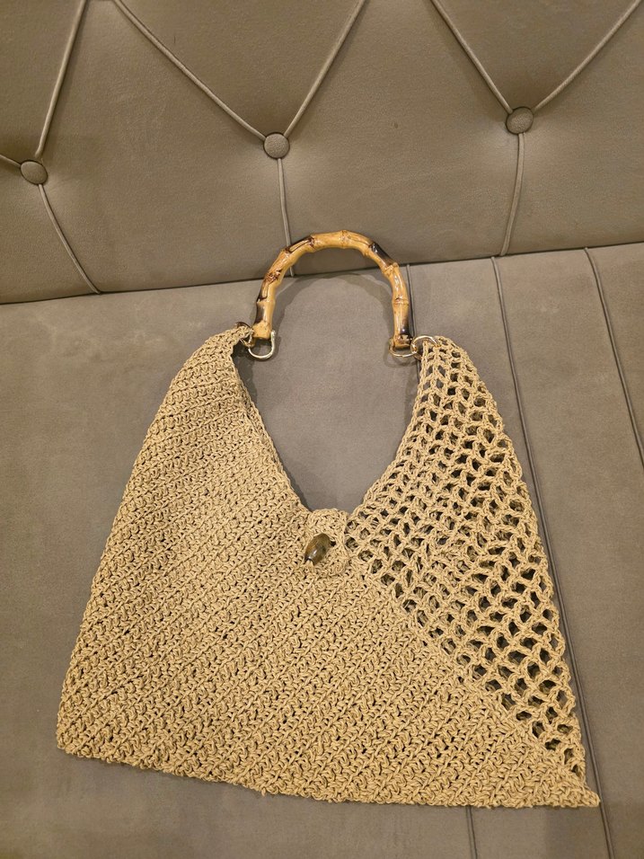 Bej Örgü Bohem Kadın Çanta - Görsel 4