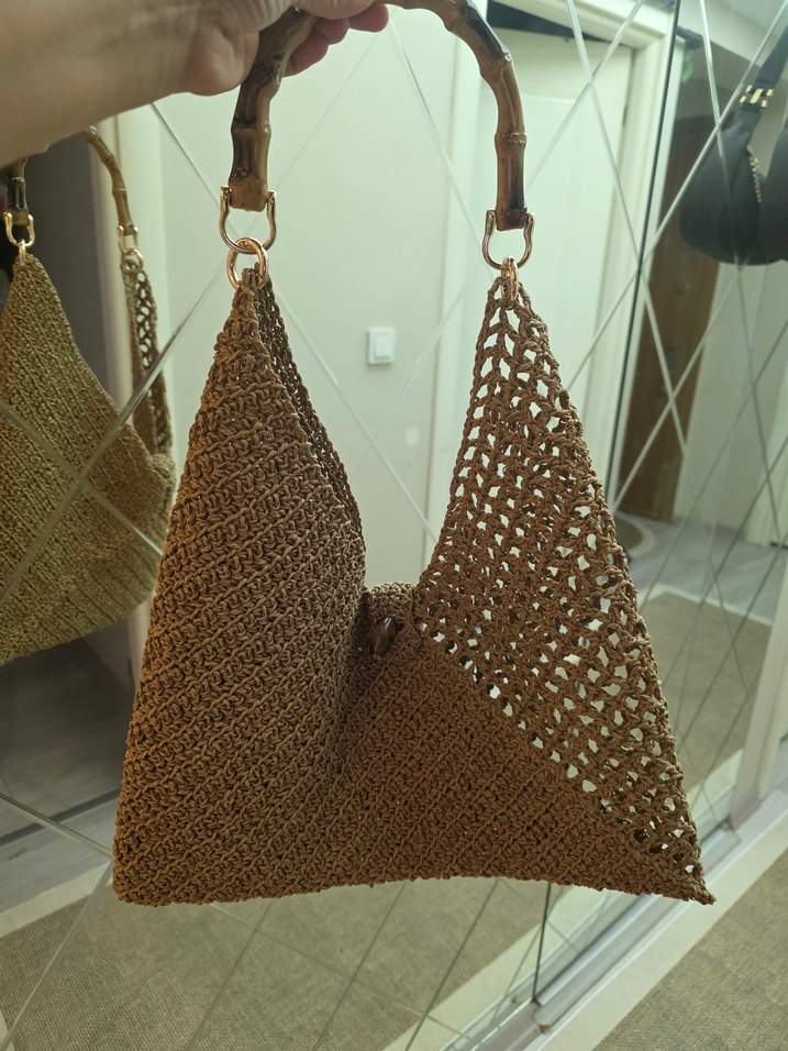 Bej Örgü Bohem Kadın Çanta - Görsel 3
