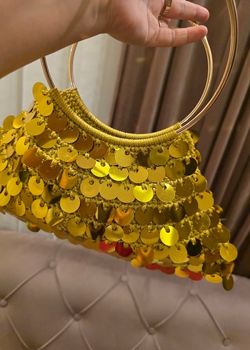 Altın Renkli Payetli Bohem Kadın Çanta - Görsel 8