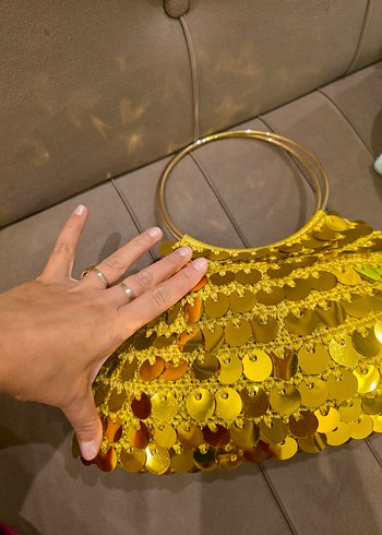 Altın Renkli Payetli Bohem Kadın Çanta - Görsel 5